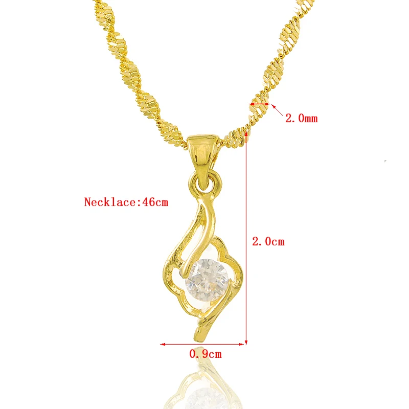 Pure Gold 24K Necklace Electroplating Zircon Crystal Pendant 2MM46CM Water Wave For Women's Wedding Jewelry G | Украшения и