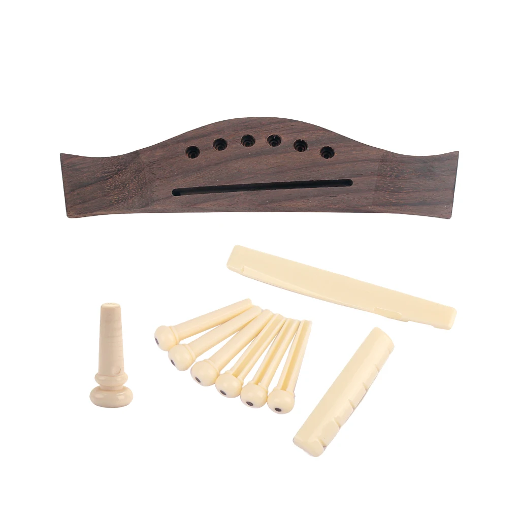 Rosewood Bridge+Bone Bridge Pins Saddle Nut Set for Folk Guitar Musical Instrument Parts | & Accessories