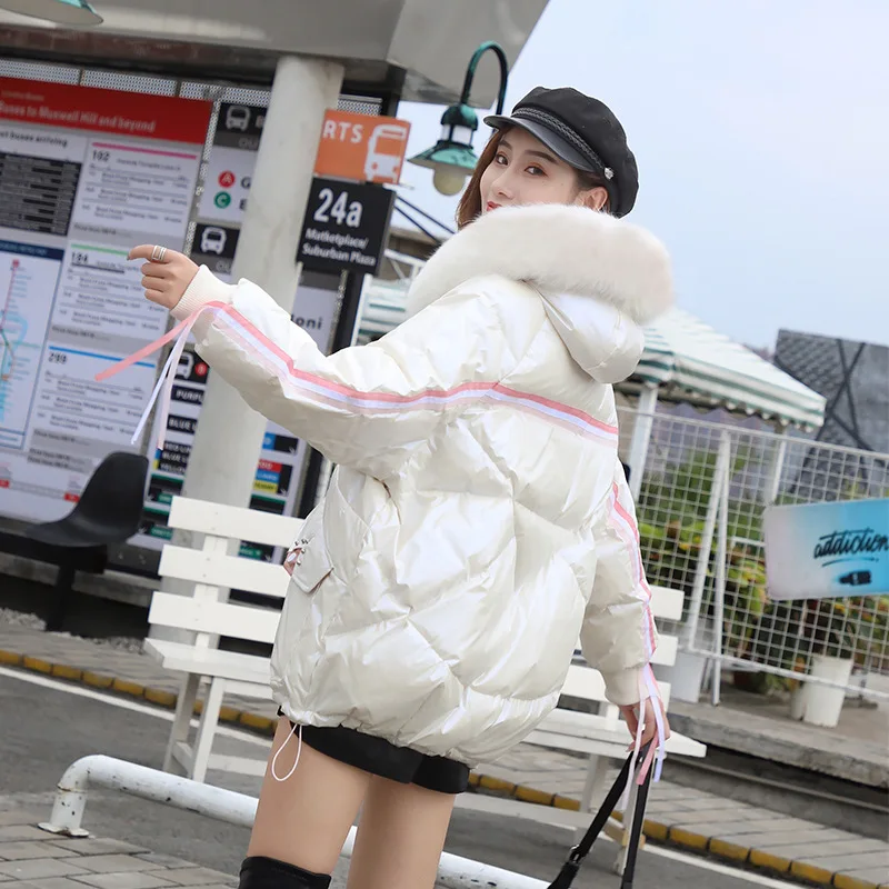 Winter 2021new Down Jacket Women's Short Style Thickened Warm And Bright Leather Loose Casual Winter Coat Doudoune Femme Casaco