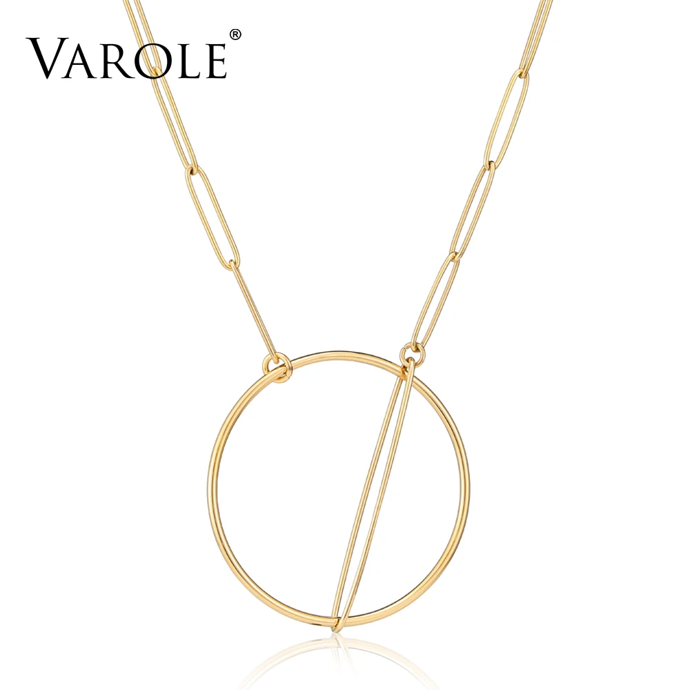 

VAROLE Minimalist Geometry Pendant Necklace Stainless Steel Gold Color Hollow Circle Necklaces For Women Fashion Jewelry