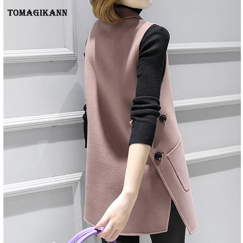 Шерстяной женский жилет 2020 весенний однотонный с боковыми пуговицами и