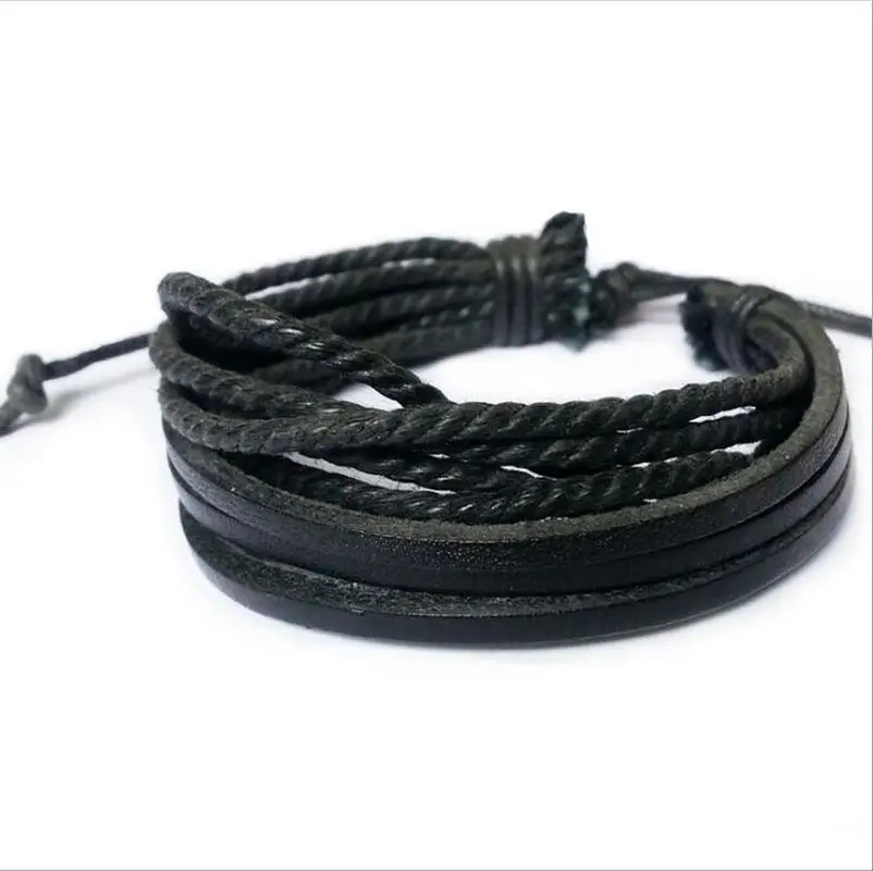 Мужской многослойный браслет из кожи мужские и женские браслеты черный