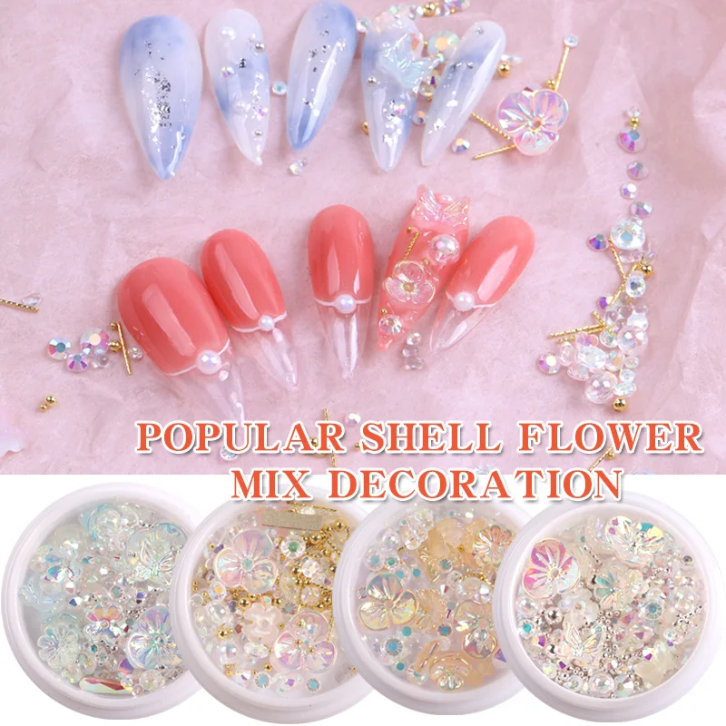 

TSZS 1lot 3D Aurora Butterfly Flower Shell Resin Decoration Crystal AB Rainbow Nail Art Mix Shape Rhinestone For Nail