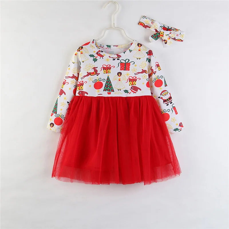 Новые рождественские платья для маленьких девочек + повязка на голову модное