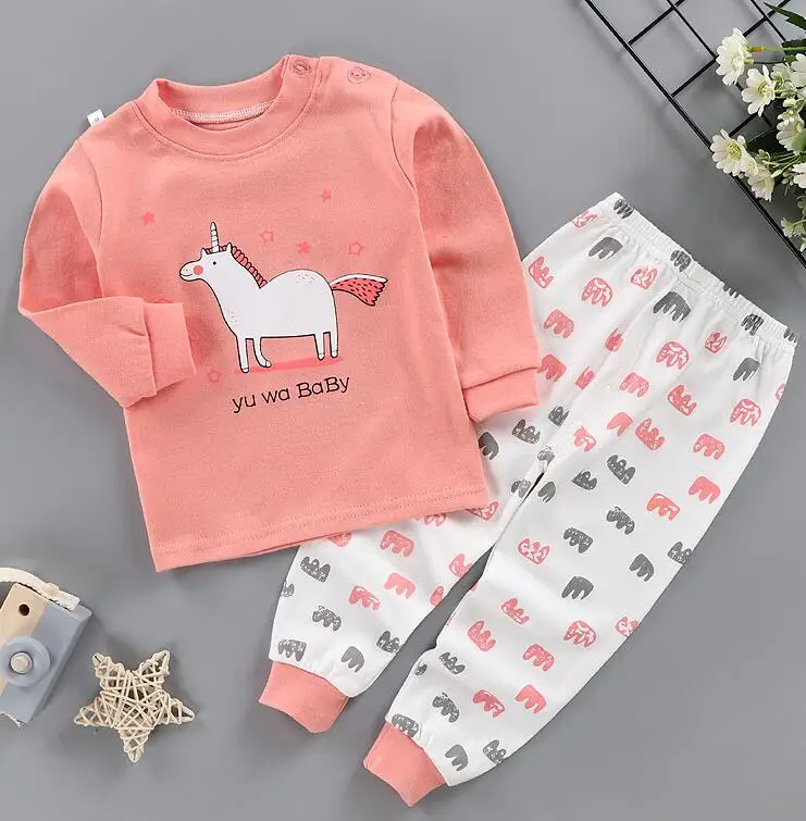 Комплекты пижам для новорожденных мальчиков и девочек Милая футболка с длинными