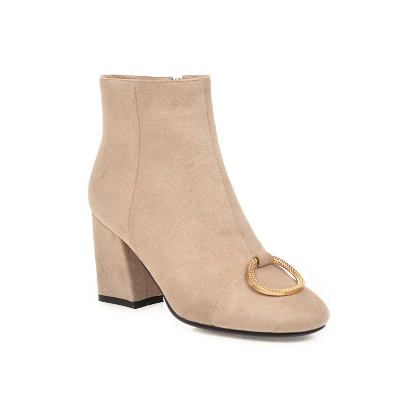 Большие размеры Ботинки с квадратным носком и металлическими пуговицами Женская