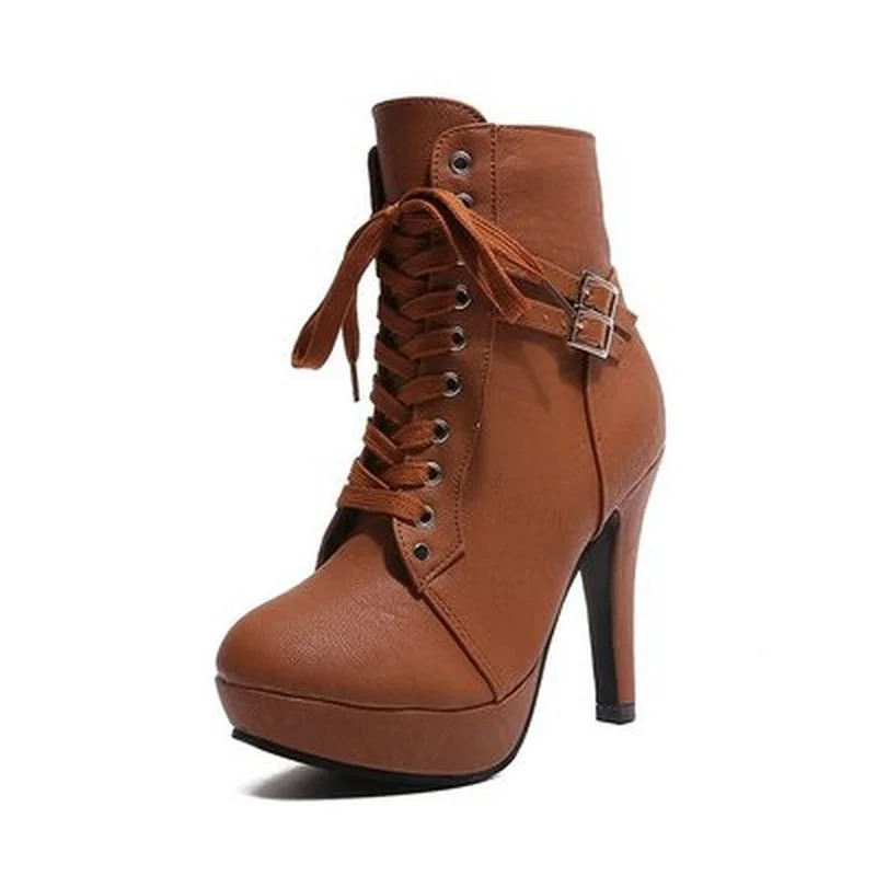 

Plus Size Ankle Boots Women Platform High Heels Female Lace Up Women's Shoes Buckle Woman Short Boot Ladies Footwear 968