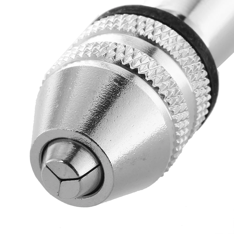 

New Mini Micro Aluminum Hand Drill Drilling With Keyless Chuck +10 Twist Drills Bits Silver