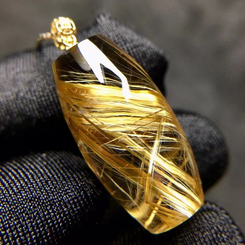 

Цилиндрическая Подвеска из натурального золота, рутилированный кварц, титановый кулон, бразильское ожерелье с кристаллами 23,2*11,5 мм AAAAA