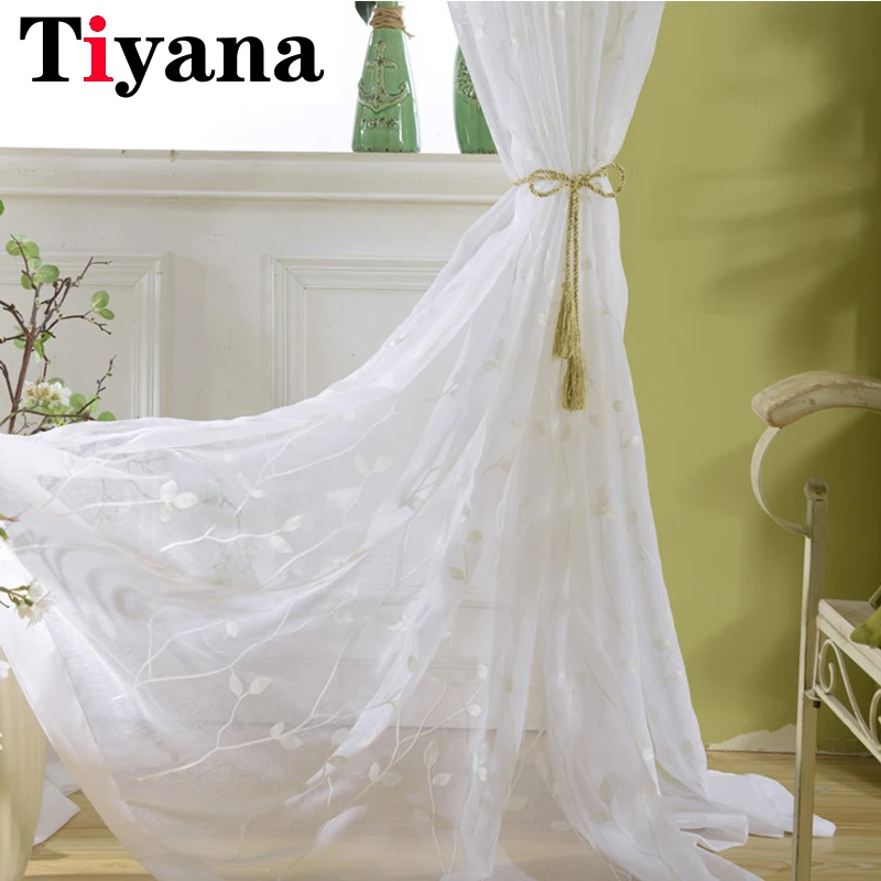 White Embroidered Voile Curtains For Bedroom Window Curtain Living Room Leaves Sheer Blinds Drapes ZH010Z | Дом и сад