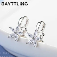 bayttling 20mm silver color fine shiny zircon flowerstar drop earrings for women fashion wedding jewelry gifts