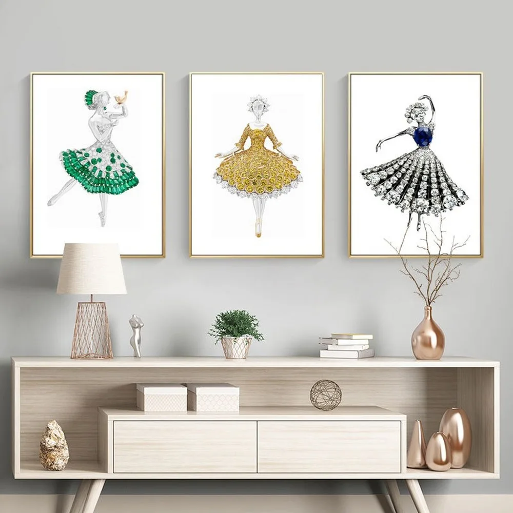 

Creative Diamond Dancer Canvas Painting Shiny Diamond Beautiful Girl Poster Living Room Dance Room Decorative Pictures Mural