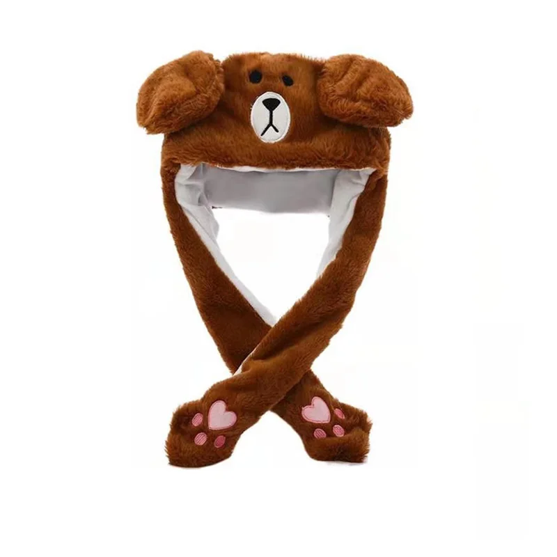 Bear Kocozo, шапка кролика, подвижные уши, милая мультяшная игрушка, шапка, подушка безопасности, Kawaii, забавная шапка-игрушка, Детская плюшевая игрушка, подарок на день рождения, шапка для девочек - Цвет: Bear