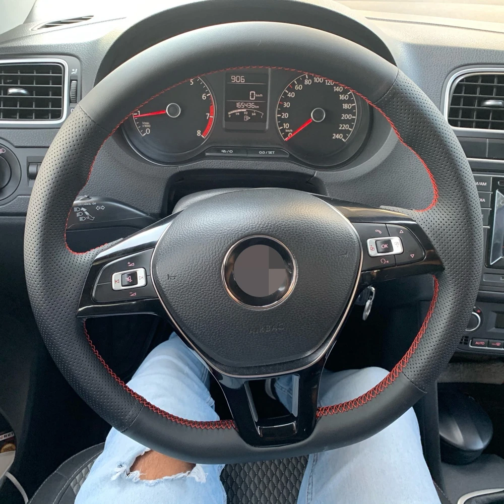 

Чехол рулевого колеса автомобиля Нескользящая черная оплетка ручной работы из искусственной кожи для Volkswagen Golf 7 Mk7, новое поло Passat B8