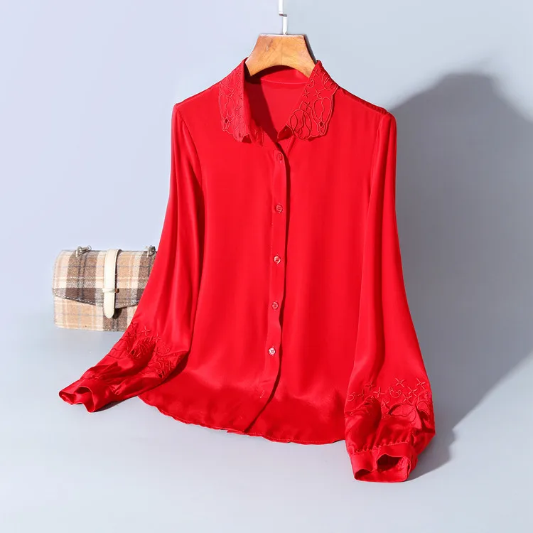 

New solid color silk shirt women s breasted Fashion Top Women s cardigan early spring 2020 temperament women s clothing