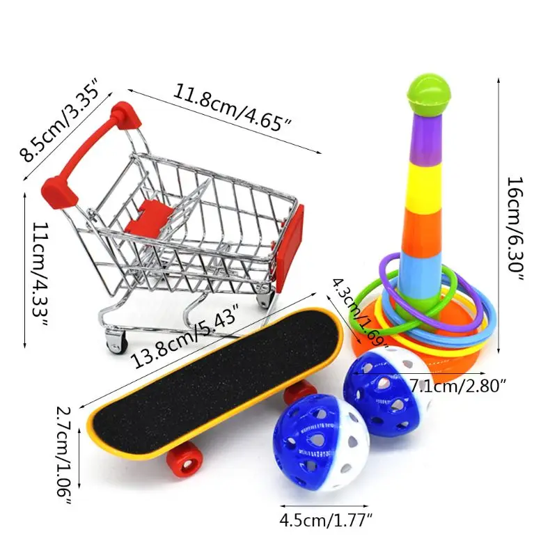 

Newest 5Pcs/Set Parrot Training Toys Mini Shopping Cart Training Rings Skateboard Stand Perch Parakeet Cockatiel Entertainment