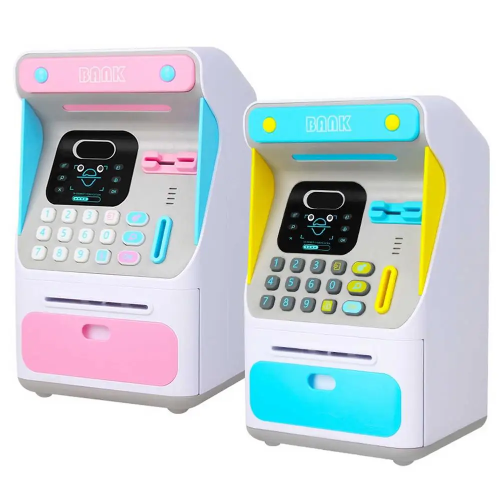 Hucha de ahorro creativa para ni&ntilde;os, caja de dinero de simulaci&oacute;n ATM, m&aacute;quina de dep&oacute;sito en efectivo, estuche de almacenamiento de monedas, juguete para juego de imitaci&oacute;n-0