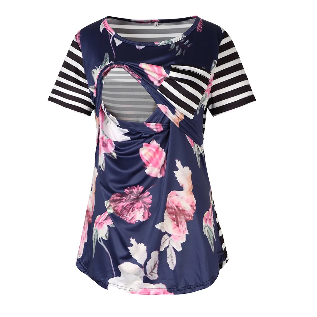 Женская одежда для беременных в полоску с коротким рукавом топы кормящих блузка