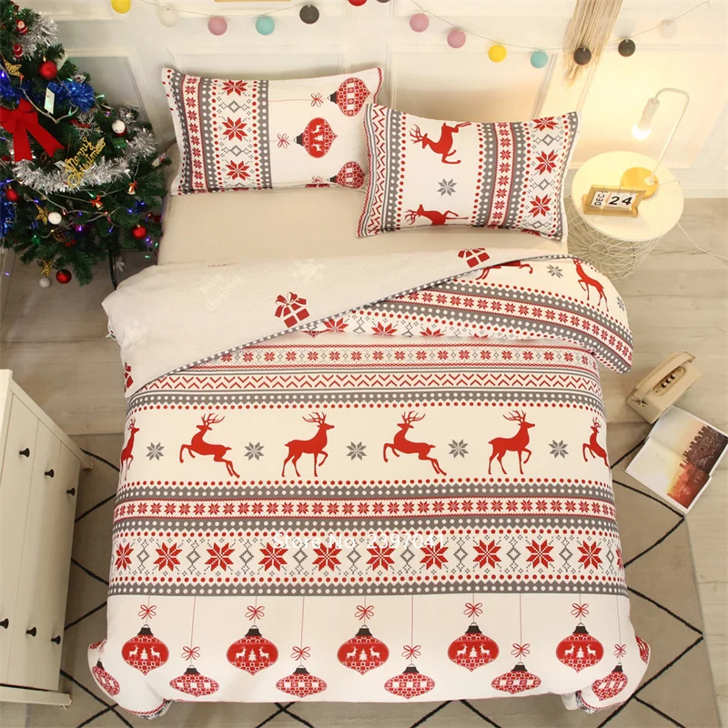 

2-3pcs Hot Christmas Bedding Set Snowflakes Christmas Tree Elk Home Bedding Sets Duvet Cover Warm Bed Sheet Set New Year Present