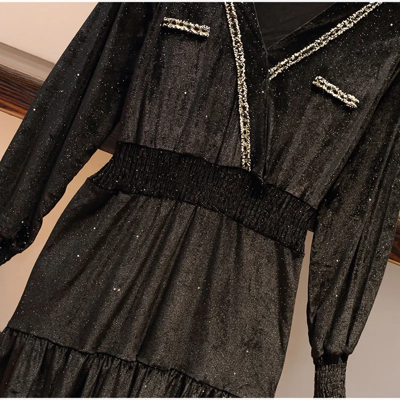 Сексуальное бархатное платье с блестками размера плюс v-образным вырезом длинным