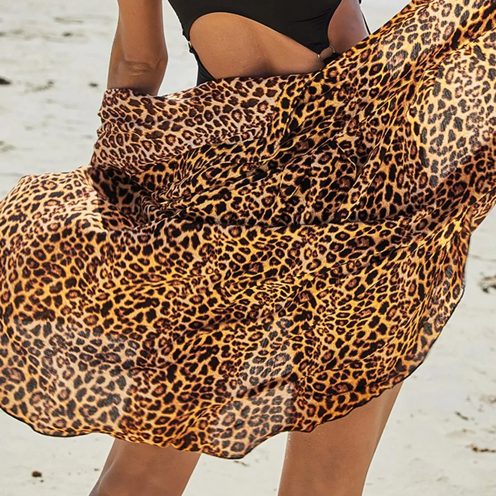 

swimwear cover up women Polyester Women Sleeve Leopard Print Patchwork Chiffon Kimono Bathing Suit Cover Up Drop shipping CSV