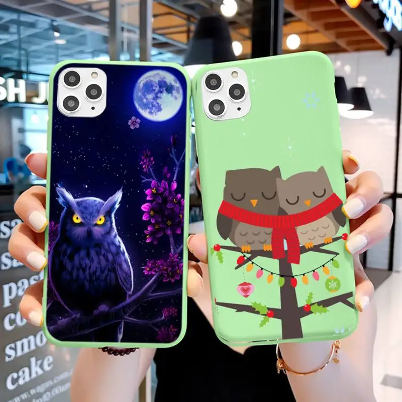 

Lovely Animal Owl Phone Case For IPhone 6 6s 7 8 Plus X Xs Xr Xsmax 11 12 Pro Promax 12mini Candy Green Silicone Cover