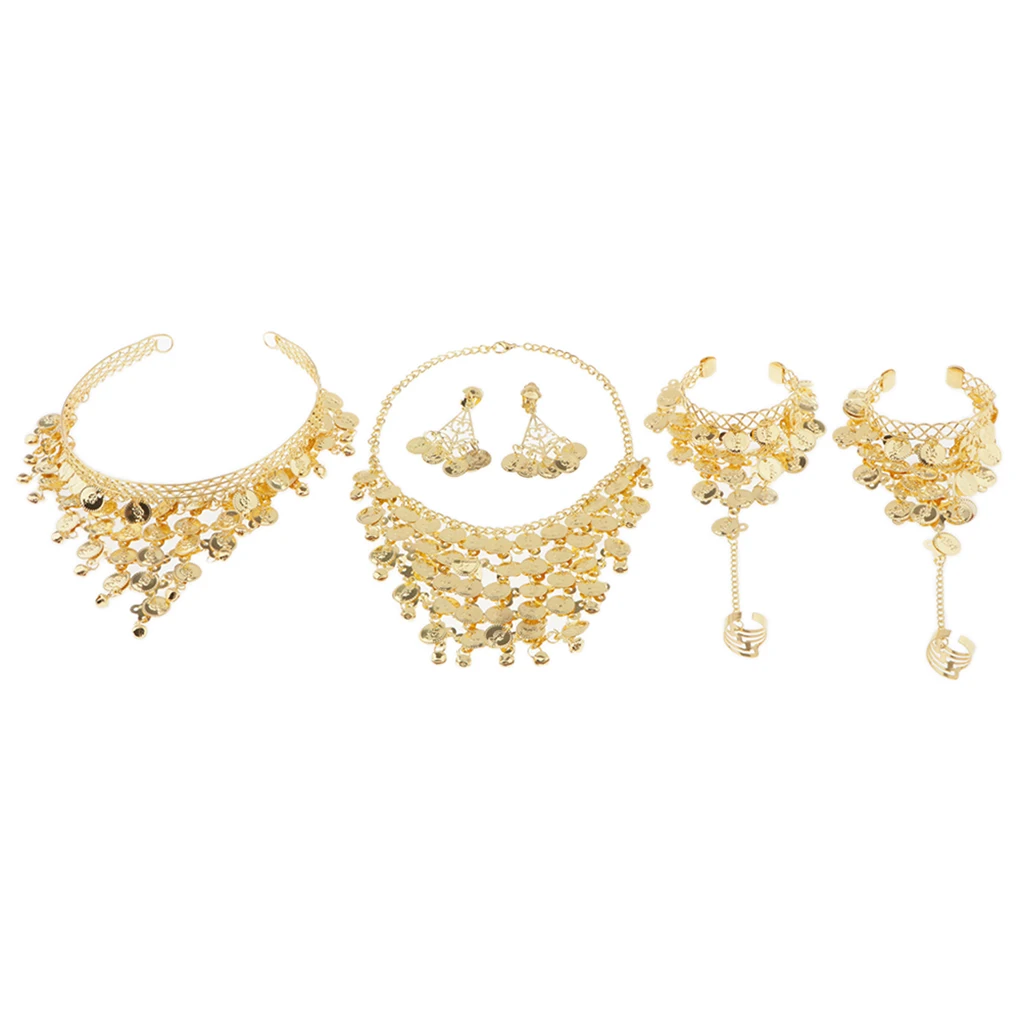 Набор золотых цыганских украшений для танца живота набор из 4 шт. ожерелье серьги