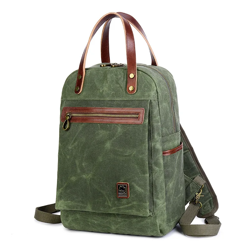 

The new shoulder bag men's vintage batik travel rucksack simple oil wax waterproof outdoor school bag