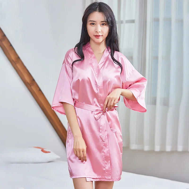 

Imitation Silk Nightgown Thin Section Home Clothes Summer Sexy Cardigan Kimono Robe Loose Loose Casual Dressing Gown Summer
