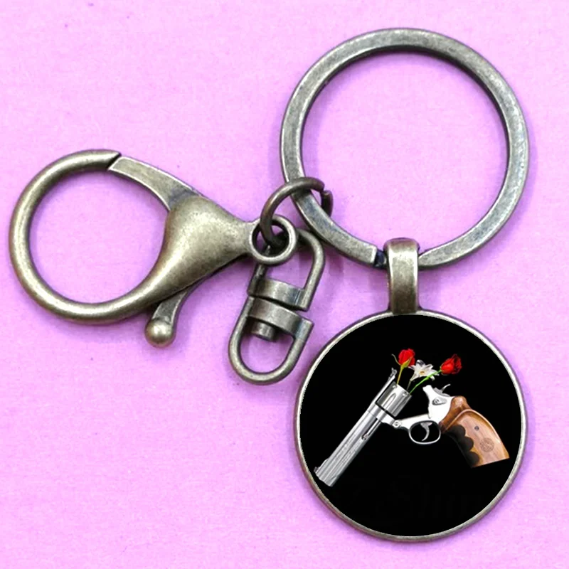 Модный трендовый брелок с изображением пистолета розы стеклянный купол BPGNR