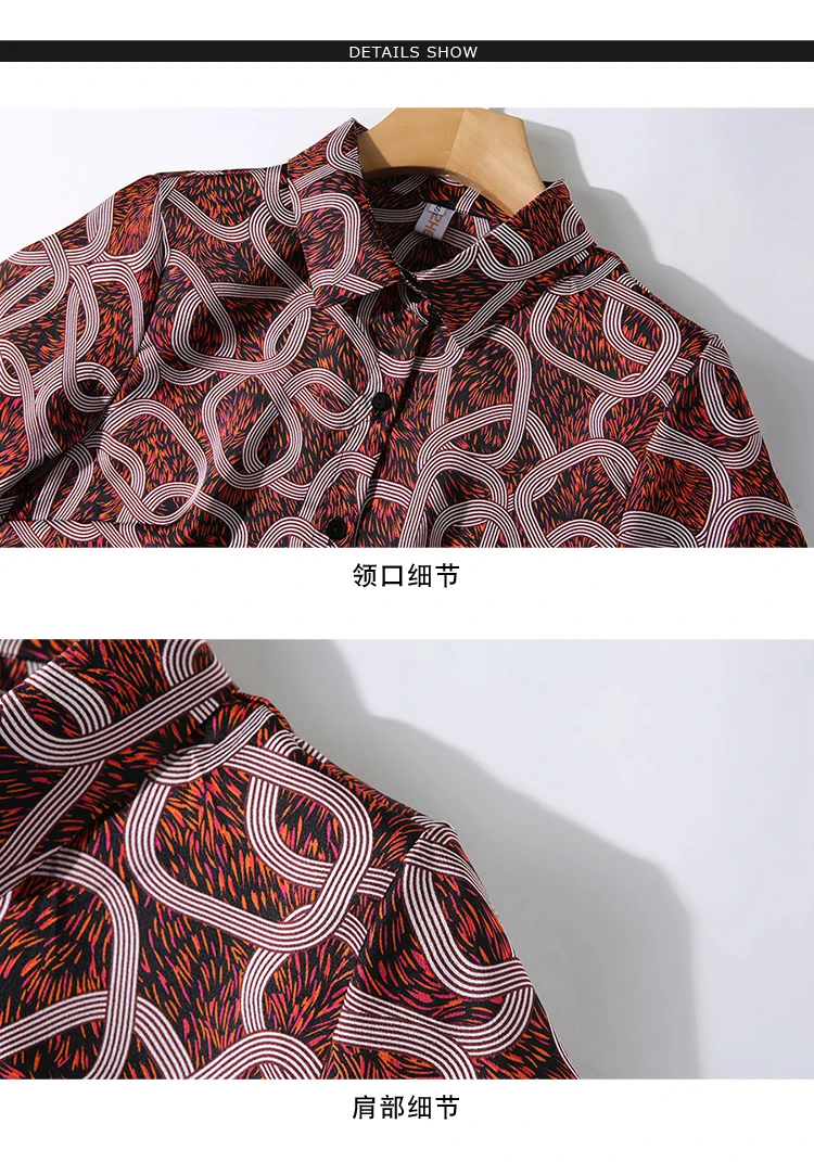 

Chiffon Women's Blouse Print Casual Plus Size Girl's Polo Shirt New Loose Long Sleeve Top Fashion Lady Blusas Button Houthion