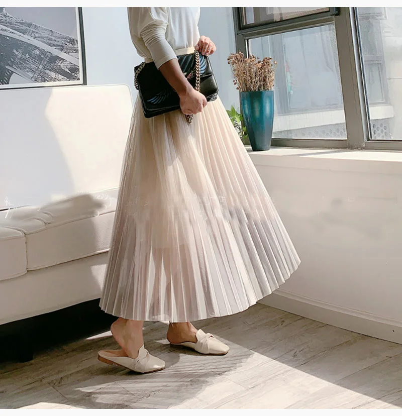 Весенне-летние Многослойные тюлевые длинные юбки макси с металлическим