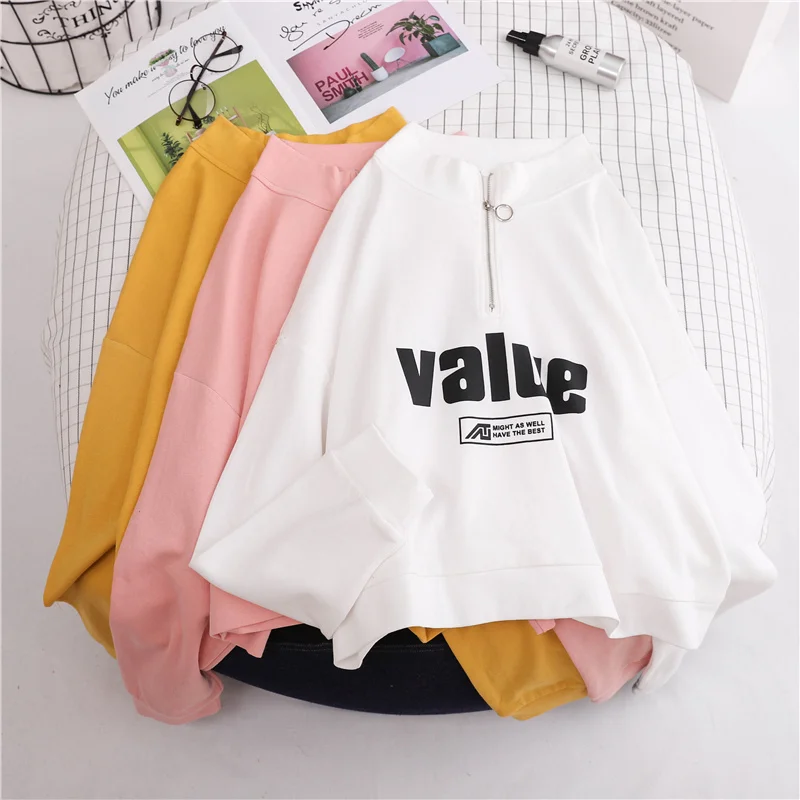 Женские толстовки с воротником-стойкой универсальные теплые пуловеры в