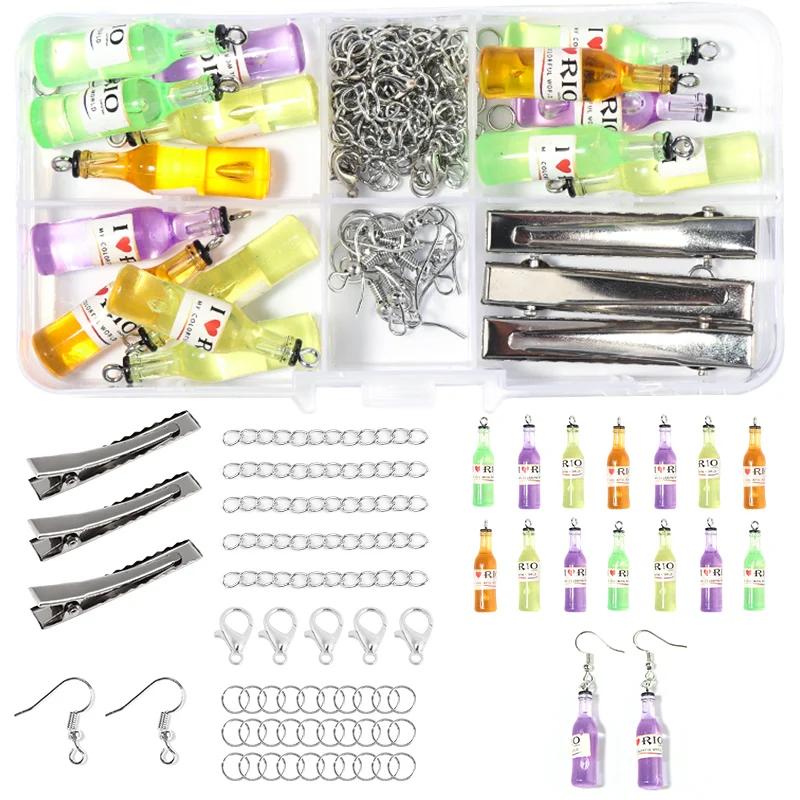 

10 Grids Cocktail Bottle Charms For Jewelry Making Kits DIY Earring Making Findings With Earring Hooks For Children DIY Pendant