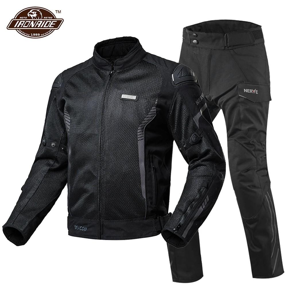 

NERVE Mens Motorcycle Jacket Breathable Motocross Suit Anti-fall Motorcycle Riding Racing Jacket + Pants 3 Colors For Summer