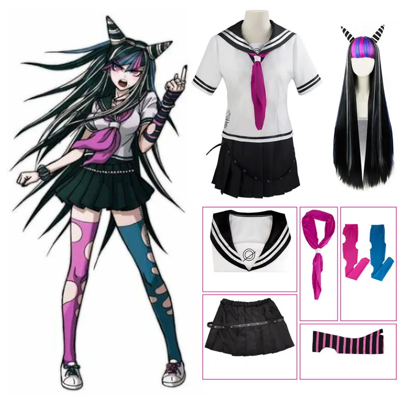 

Женская одежда Ibuki Mioda костюм для тематической вечеринки Dangan Ronpa 2 Косплей Попрощайтесь с отчаянием платье галстук парик школьницы форма JK Хэ...
