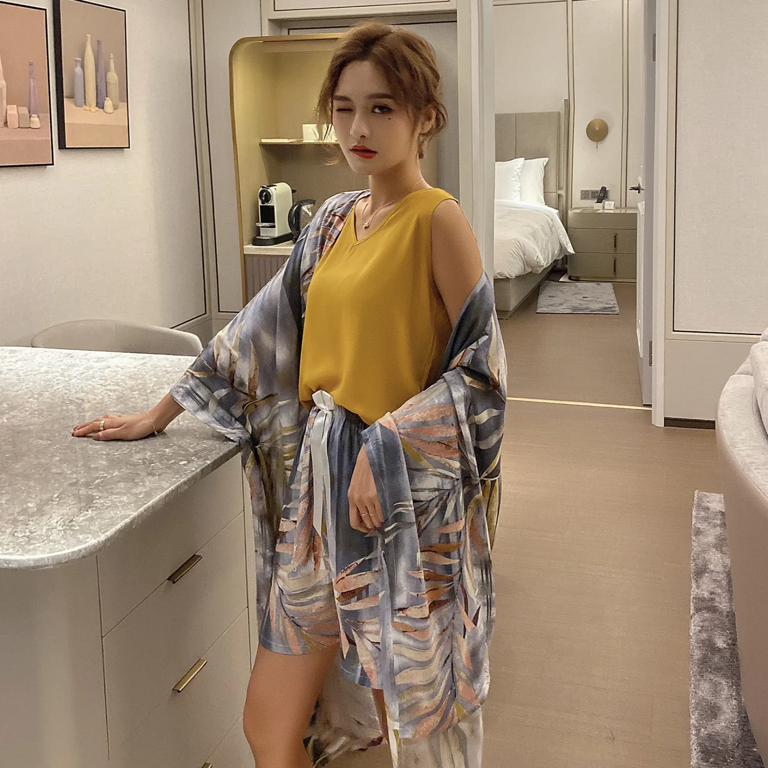 4 шт. весенне-осенние пижамные комплекты для женщин пижамный комплект с принтом