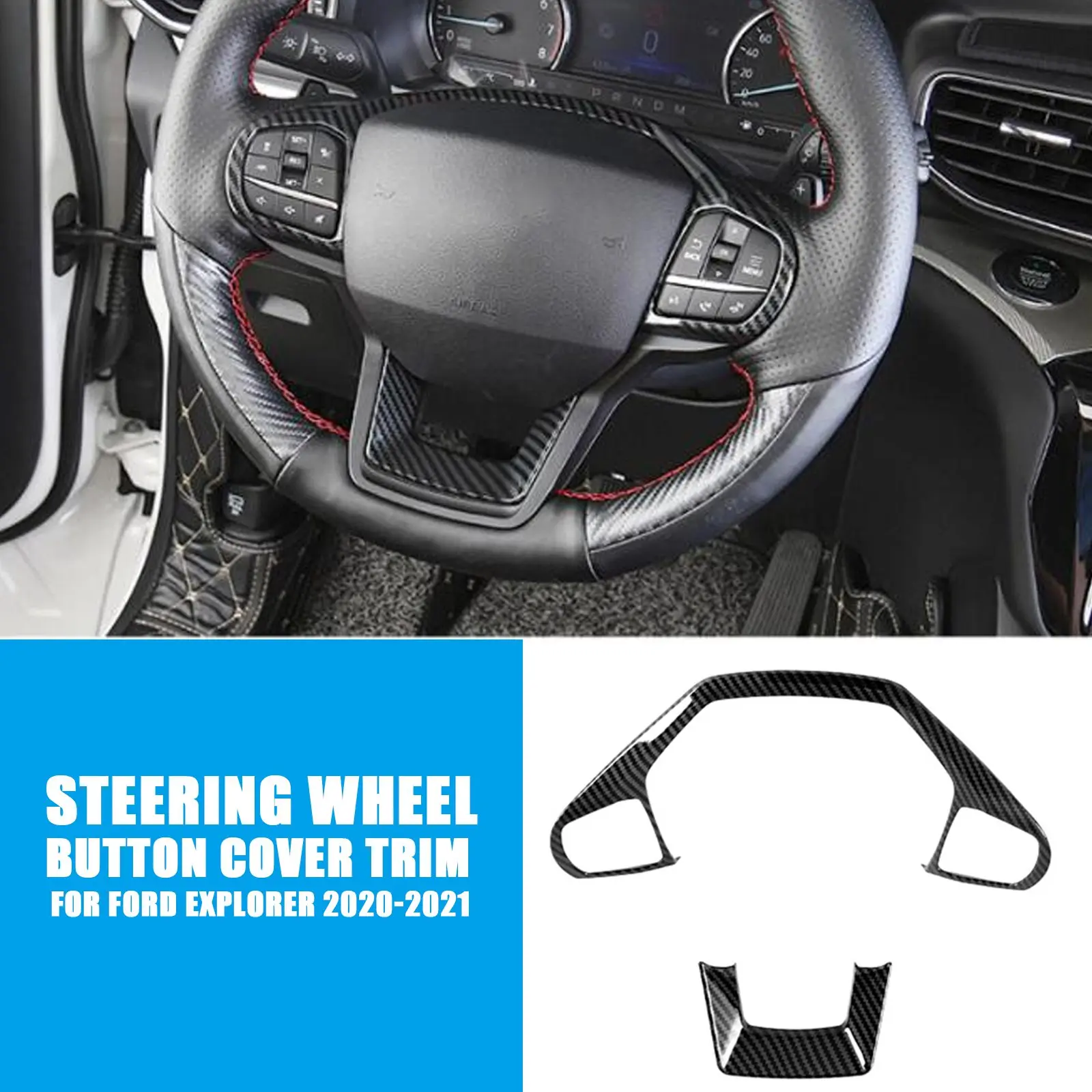 Embellecedor de cubierta de botón de interruptor de volante de fibra de carbono para Ford Explorer 2020 2021, accesorios interiores de coche