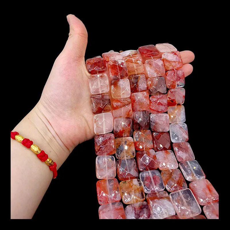 

20mm Natural Stone Beads Quartz Hematoide Square Faceted Beading Gemstone Loose Beads for Jewelry Making Energy Crystal Yoga
