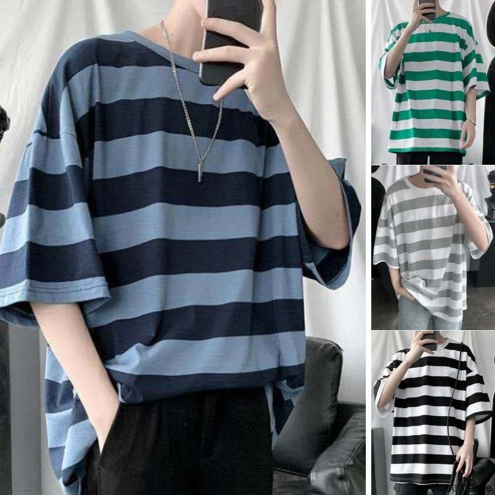 

Men's Short Sleeve Round Neck Fashion Striped Pattern