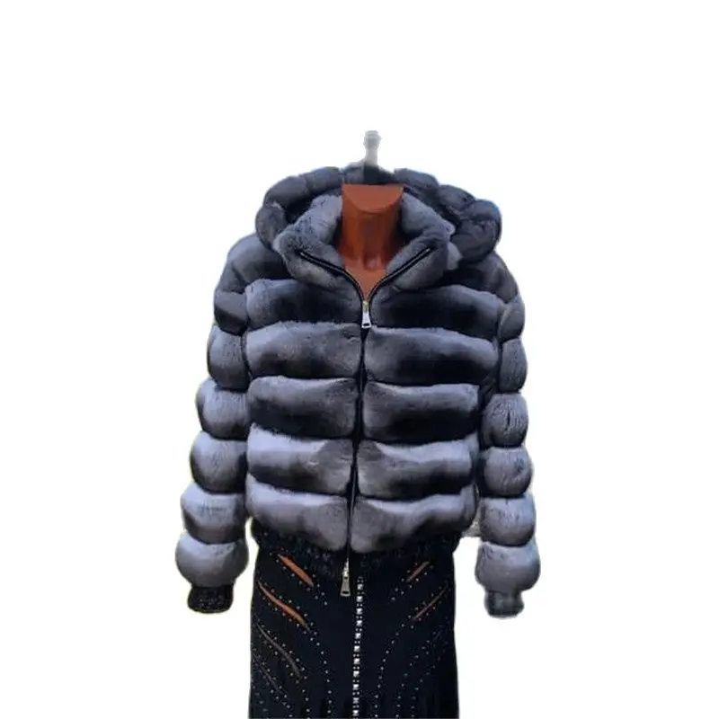 Short Real Rex Rabbit Fur Jacket With Hood Thick Warm Winter Fur Overcoat Luxury Women Natural Rex Rabbit Fur Coat with Zipper