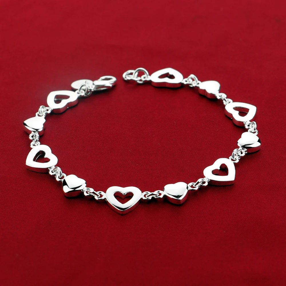 925 стерлингового серебра женские модные ювелирные изделия браслет в виде сердца