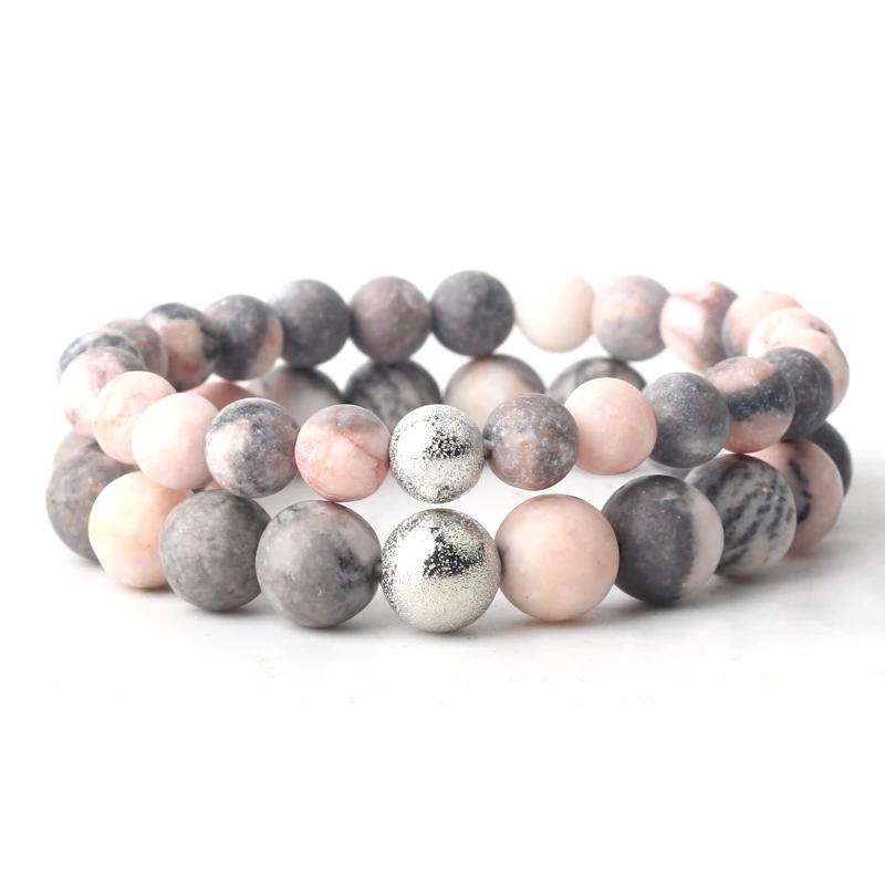 Браслет для пар натуральный камень розовая Зебра искусственное золото серебро