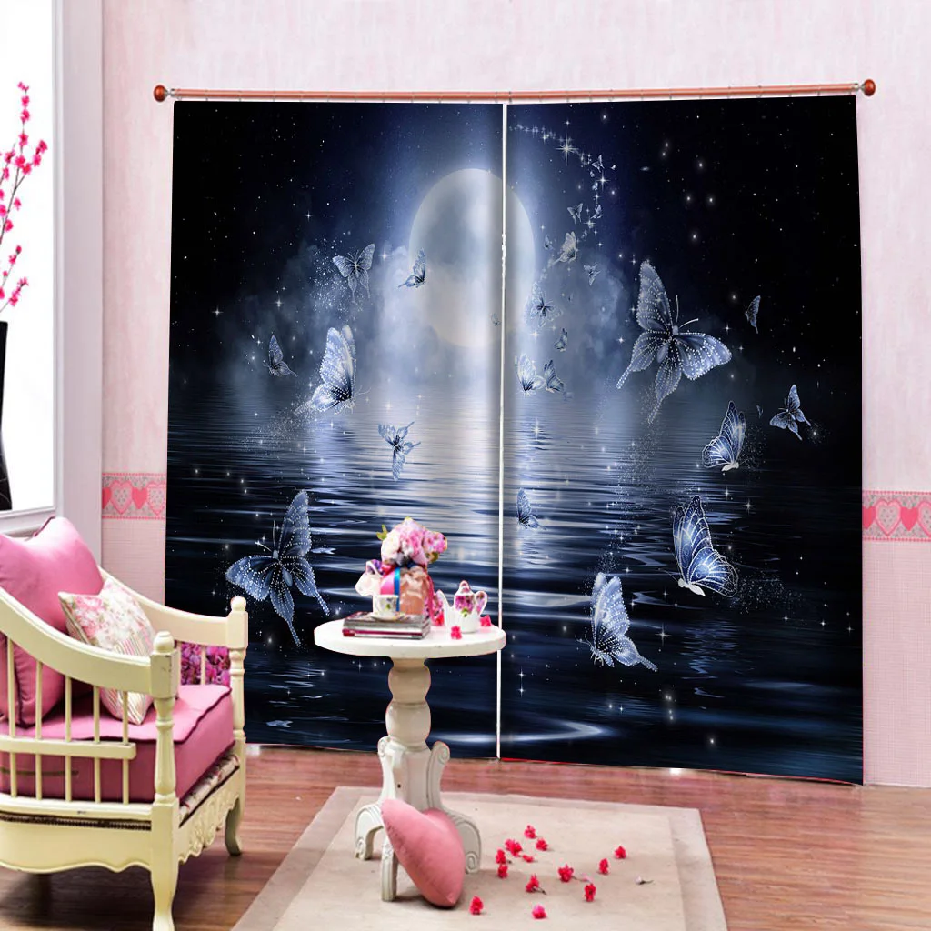 구매 3D 커튼 정전 아름다운 나비 디자인 거실 침실 소녀 방 커튼 블라인드 HD 사진 커튼