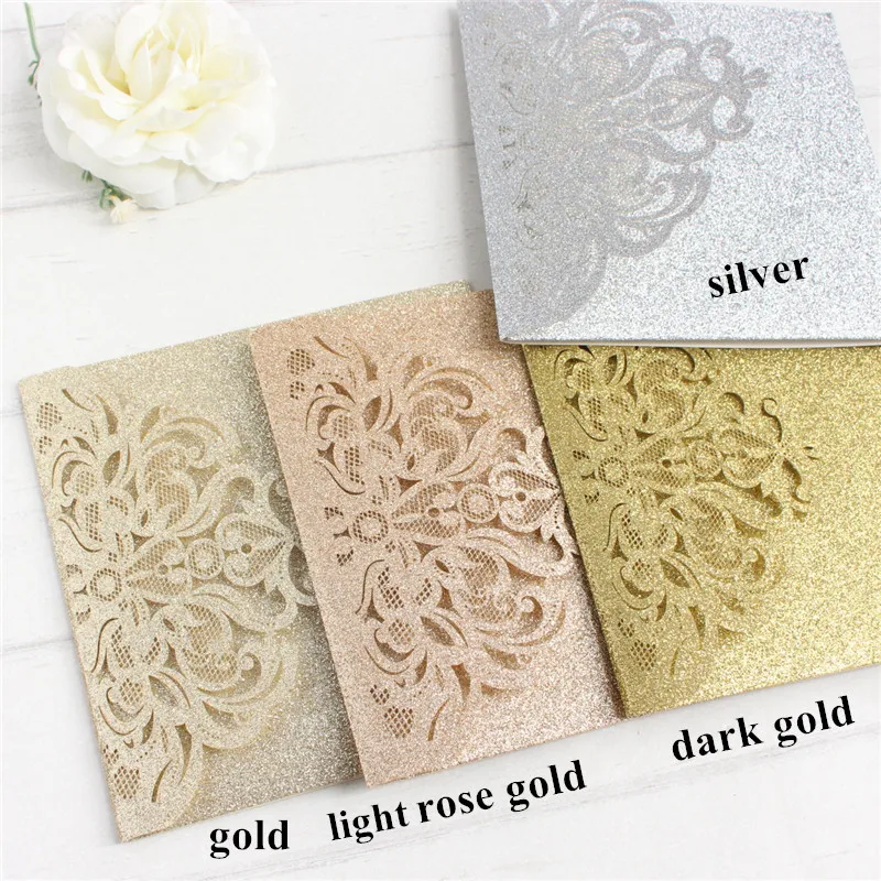 Роскошный золотой свадебный набор приглашений с RSVP обертывание живота полоса