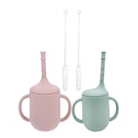2 sets baby training drinking cup silicone infant straw water cup with handles