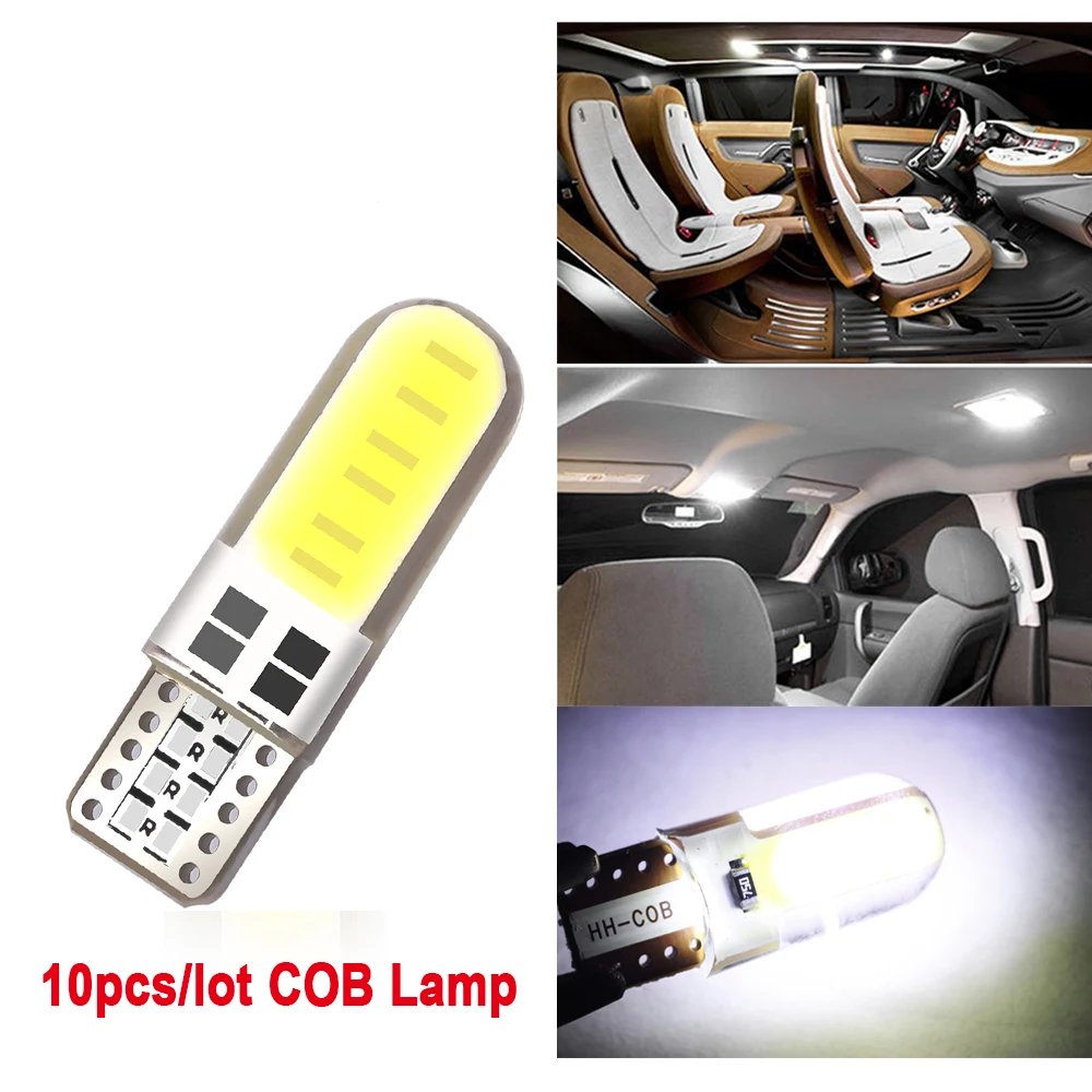 10xT10 W5W 194 Автомобильные светодиодные Canbus 4/6/12 SMD силикагель Cob лампы 12 В белая лампа