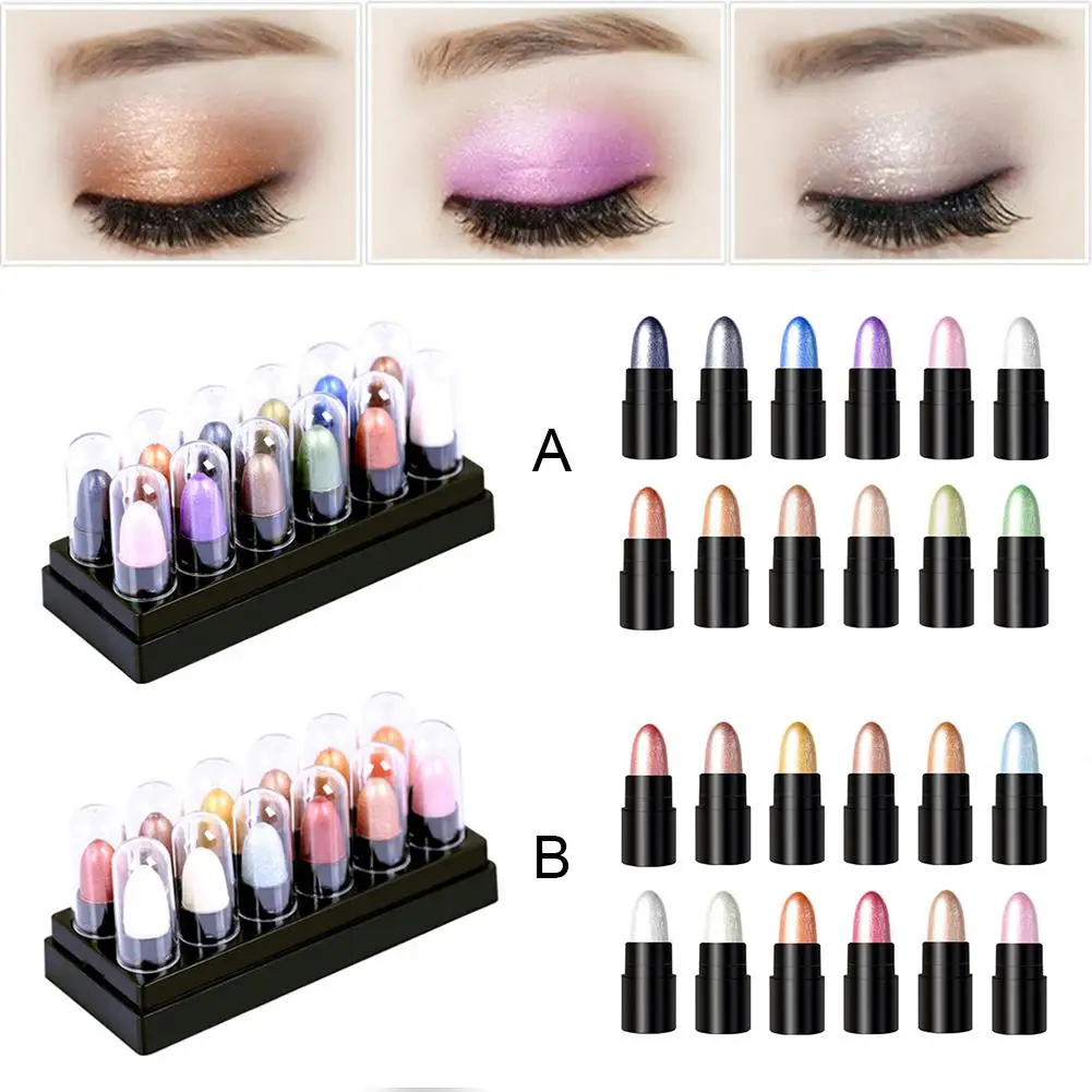 12 PCS Glitter Eyeshadow Stick Silkworm Eye Shadow Pen Combination |