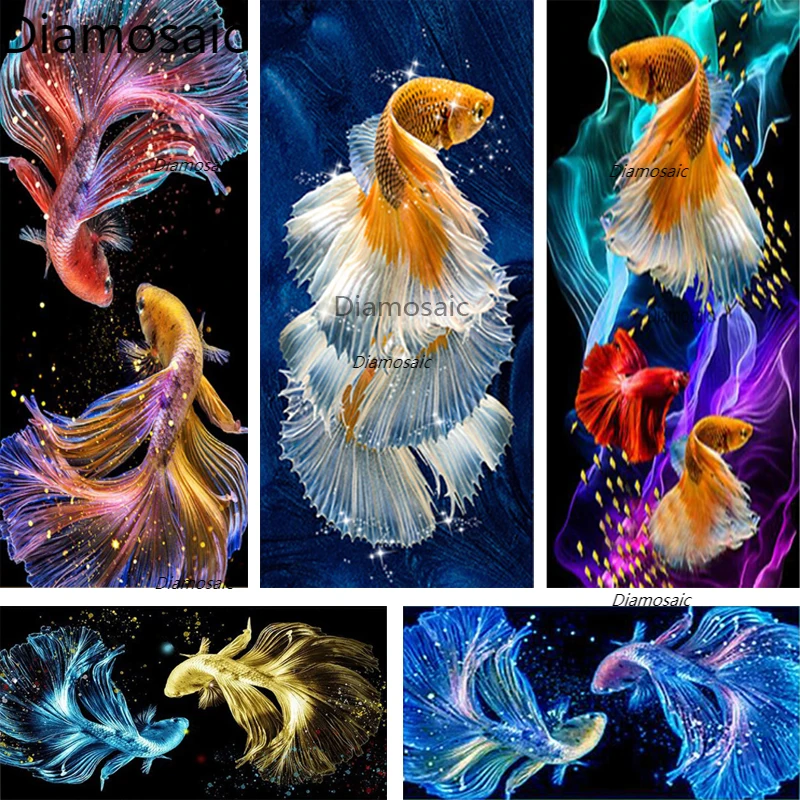 

Diamosaic 5D Diamond Painting Round Square Drills Rhinestones Pictures Goldfish Kit Mosaic Embroidery Home Decor Christmas Gifts