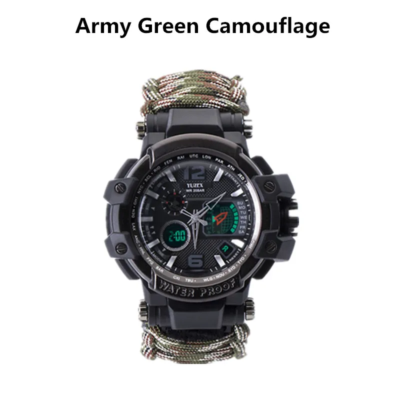 Army Green Camo Lucky Открытый выживания часы Многофункциональный водонепроницаемый 50 м Паракорд Браслет часы для мужчин женщин Кемпинг Туризм аварийное снаряжение - Цвет: Army Green Camo